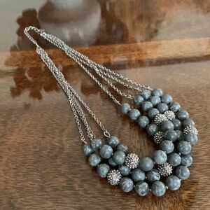 Gray Round Bead Beaded Statement Necklace